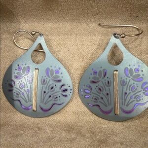 Elegant Floral Drop Earrings in Purple and Gold